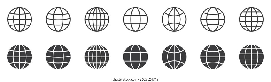 Set of world icon. Globe symbol, international globe, website, web. Earth Illustration, planet logo. Vector.