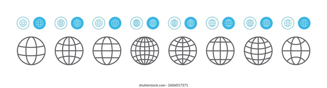 Set of world icon. Globe Symbol, web logo, world wide web, earth, planet. Vector illustration.