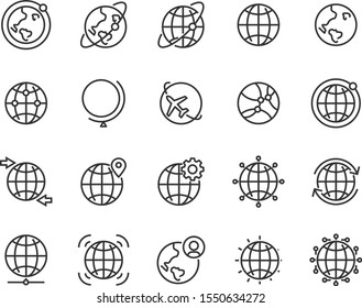 set of world icons, globe, global, network, location, map, connection