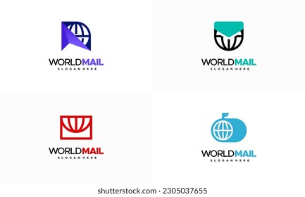Conjunto de diseños de logotipos del World Mail vector de concepto, logotipo de mensajes, icono de logotipo de chat