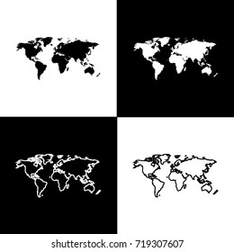 Set of World Map Designs with White and Black Background
