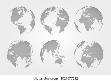 Set of world map . Dotted style . Vector .