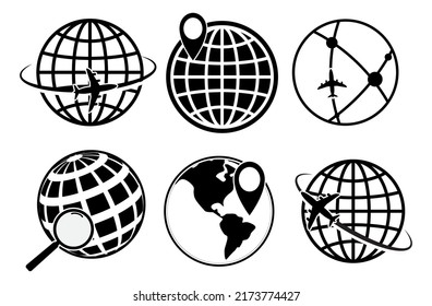 Set Of World Map Globe Icon Isolated