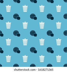 Set World map made from speech bubble and Trash can on seamless pattern. Vector