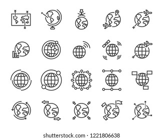 conjunto de iconos de línea vectorial de mapa mundial, como mapa, forma, globo