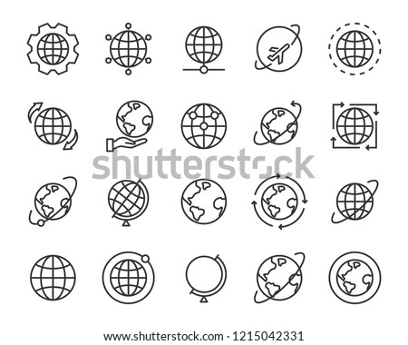 set of world map vector line icons, such as map, way, globe