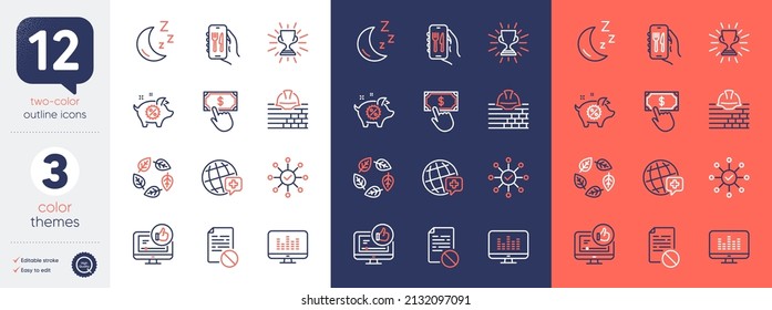 Set of World medicine, Music making and Moon line icons. Include Trophy, Payment click, Organic tested icons. Restaurant app, Build, Piggy sale web elements. Like video, Survey check. Vector