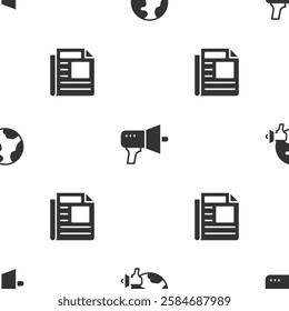 Set World news, Megaphone and News on seamless pattern. Vector