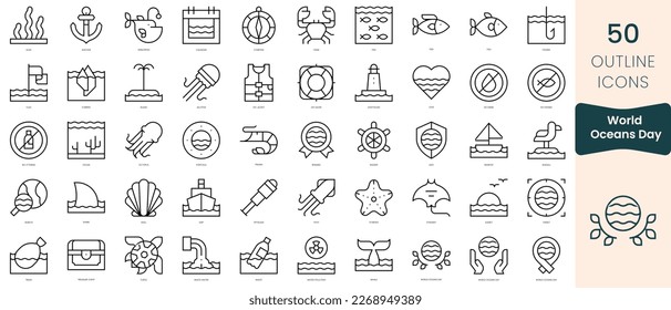 Set of world oceans day icons. Thin linear style icons Pack. Vector Illustration