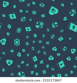 Set World pet, Heart with animals footprint, Turtle and Food for fish on seamless pattern. Vector