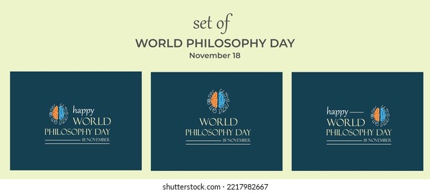 Set of World philosophy day 18 November.  Illustration of brain with connection point