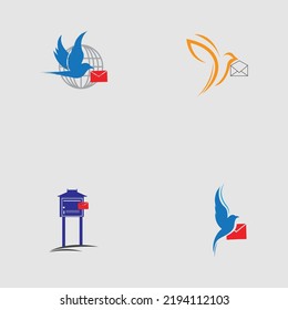 conjunto del logotipo del Día Mundial del Post con diseño de icono de buzón de correo y fondo de mapa mundial