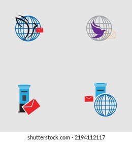set of World Post Day logo with post box (mail box) icon design and world map background