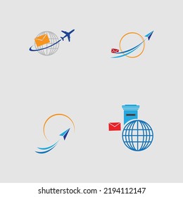 set of World Post Day logo with post box (mail box) icon design and world map background