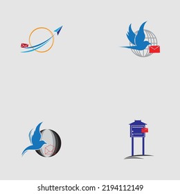 conjunto del logotipo del Día Mundial del Post con diseño de icono de buzón de correo y fondo de mapa mundial