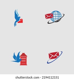 set of World Post Day logo with post box (mail box) icon design and world map background