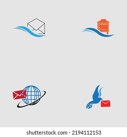 conjunto del logotipo del Día Mundial del Post con diseño de icono de buzón de correo y fondo de mapa mundial