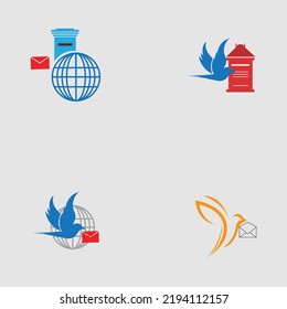 conjunto del logotipo del Día Mundial del Post con diseño de icono de buzón de correo y fondo de mapa mundial