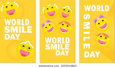 Set Of World Smile Day Face Flat Cartoon Templates Design Illustration social media