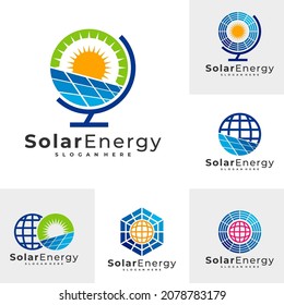Conjunto de plantillas vectoriales del logotipo de World Solar, conceptos de diseño del logotipo de Creative Sun Energy