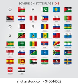 Set of world sovereign state flags with captions in alphabet order.  Vector illustration