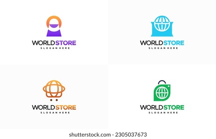 Set of World store logo designs concept vector, Online shop logo designs template