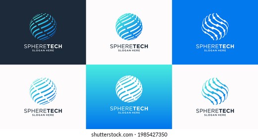 Set of world tech logo template. Modern icon globe, sphere, technology logo design element.