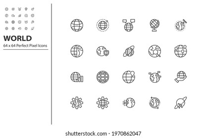 set of world thin line icons, globe, global, internet, communication