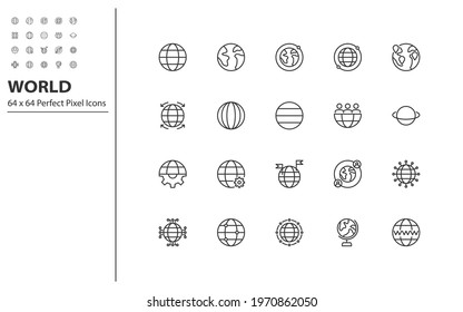 set of world thin line icons, globe, global, internet, communication