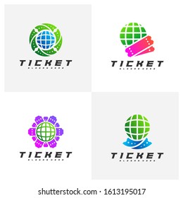 Set of World Ticket logo design concept vector, Template, Creative design, Icon symbol