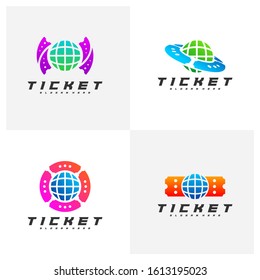Set of World Ticket logo design concept vector, Template, Creative design, Icon symbol