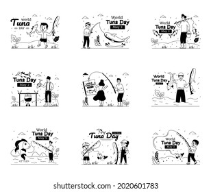 Set of World Tuna Day Illustrations 