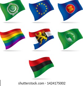 Set of world waving flags of international organizations isolated on white. Vector illustration