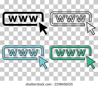 Set of World wide web icon, www internet website symbol, click mouse arrow sign vector illustration .