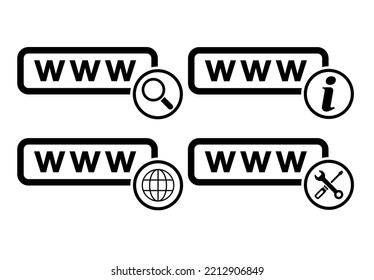 Set of World wide web icon, www internet website symbol, click mouse arrow sign vector illustration .