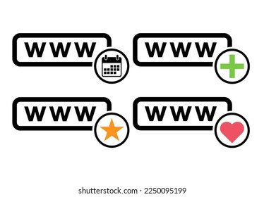 Set of World wide web icon, www internet website symbol, click mouse arrow sign vector illustration .