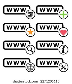 Set of World wide web icon, www internet website symbol, click mouse arrow sign vector illustration .