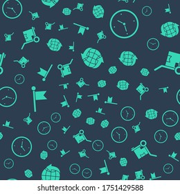Set Worldwide, Fast time delivery, Location marker and Hand truck and boxes on seamless pattern. Vector