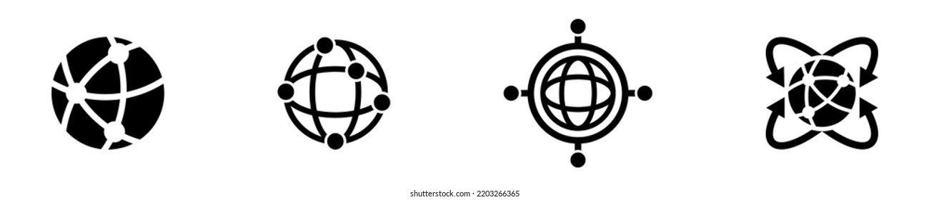 Set Of Worldwide Global Technology Vector Icons. Global Internet Technology. Worldwide Coverage And  Transfer. Vector 10 EPS.