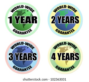 Set of world-wide guarantee labels on white background, vector illustration