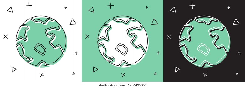 Establece el icono de Worldwide aislado en fondo blanco y verde y negro. Pin en el globo.  Ilustración vectorial