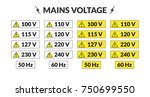 Set of worldwide mains voltage stickers. 50 and 60 hertz