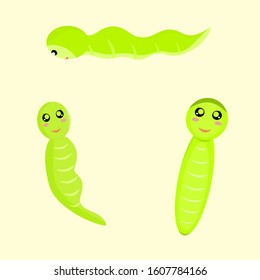 Set of worm cartoon animal cute Kawaii graphic design vector illustration for baby kids children objects icons 