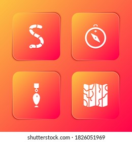Set Worm, Compass, Fishing-Löffel und Geflossene Karte Symbol. Vektorgrafik.