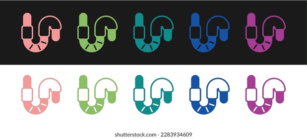 Set Worm icon isolated on black and white background. Fishing tackle.  Vector