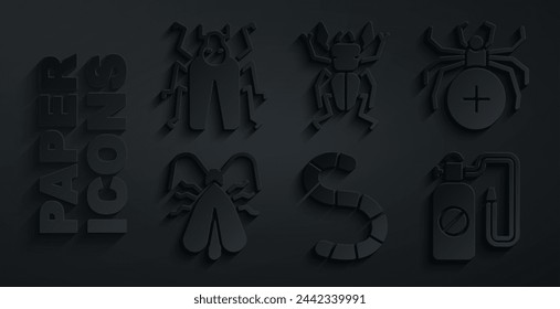 Set Worm, Spider, Clothes moth, Pressure sprayer, Beetle deer and bug icon. Vector