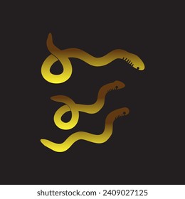 set of worm vector icon. golden 
 eels isolated on black background.