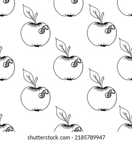 A set of wormy apple in black on a white background. Creative fruit background.