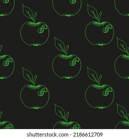 A set of wormy apple in green on a black background. Creative fruit background.