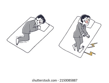 Un conjunto de preocupaciones que ocurren cuando se duerme vector de persona manuscrita cómica, dibujo de línea cálida

